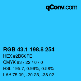 カラーコード: RGB 43.1 198.8 254 | qconv.com
