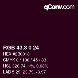カラーコード: RGB 43.3 0 24 | qconv.com