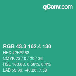 カラーコード: RGB 43.3 162.4 130 | qconv.com