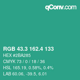 カラーコード: RGB 43.3 162.4 133 | qconv.com