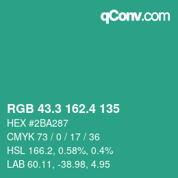 カラーコード: RGB 43.3 162.4 135 | qconv.com