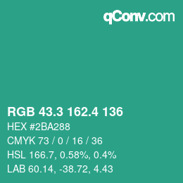 カラーコード: RGB 43.3 162.4 136 | qconv.com