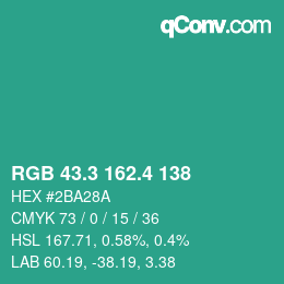 カラーコード: RGB 43.3 162.4 138 | qconv.com
