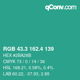 カラーコード: RGB 43.3 162.4 139 | qconv.com
