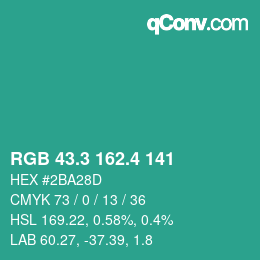 カラーコード: RGB 43.3 162.4 141 | qconv.com