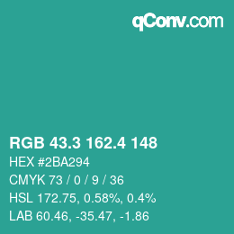 カラーコード: RGB 43.3 162.4 148 | qconv.com