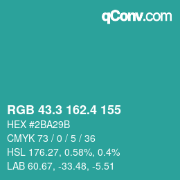 カラーコード: RGB 43.3 162.4 155 | qconv.com