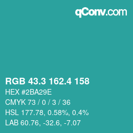 カラーコード: RGB 43.3 162.4 158 | qconv.com