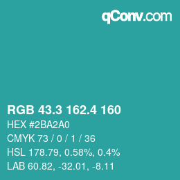 カラーコード: RGB 43.3 162.4 160 | qconv.com