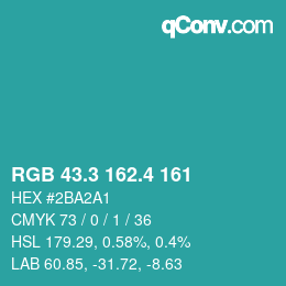カラーコード: RGB 43.3 162.4 161 | qconv.com
