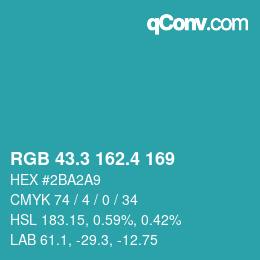 カラーコード: RGB 43.3 162.4 169 | qconv.com