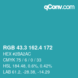 カラーコード: RGB 43.3 162.4 172 | qconv.com
