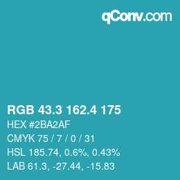 カラーコード: RGB 43.3 162.4 175 | qconv.com