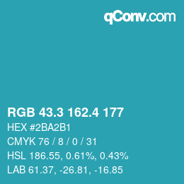 カラーコード: RGB 43.3 162.4 177 | qconv.com