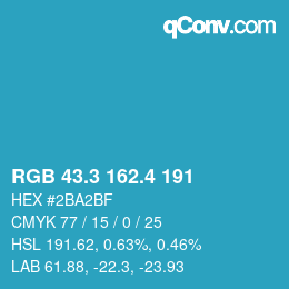 カラーコード: RGB 43.3 162.4 191 | qconv.com