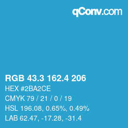 カラーコード: RGB 43.3 162.4 206 | qconv.com