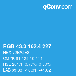 カラーコード: RGB 43.3 162.4 227 | qconv.com