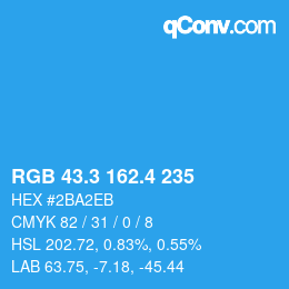 カラーコード: RGB 43.3 162.4 235 | qconv.com