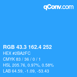 カラーコード: RGB 43.3 162.4 252 | qconv.com