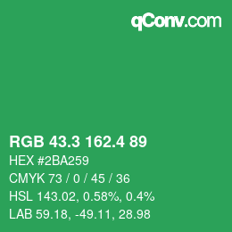 カラーコード: RGB 43.3 162.4 89 | qconv.com