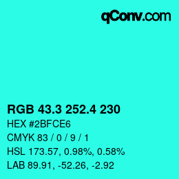 カラーコード: RGB 43.3 252.4 230 | qconv.com