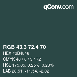 カラーコード: RGB 43.3 72.4 70 | qconv.com