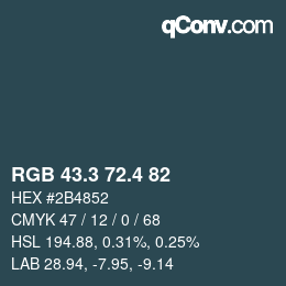 カラーコード: RGB 43.3 72.4 82 | qconv.com