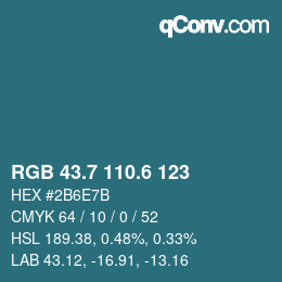 カラーコード: RGB 43.7 110.6 123 | qconv.com
