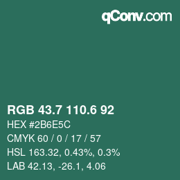 カラーコード: RGB 43.7 110.6 92 | qconv.com