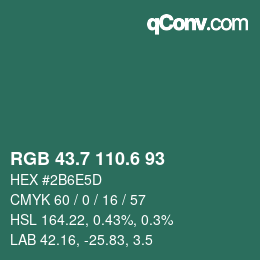 カラーコード: RGB 43.7 110.6 93 | qconv.com