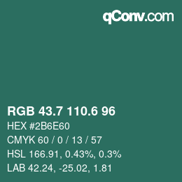 カラーコード: RGB 43.7 110.6 96 | qconv.com