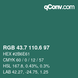 カラーコード: RGB 43.7 110.6 97 | qconv.com
