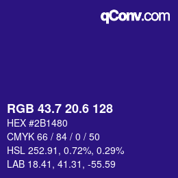 カラーコード: RGB 43.7 20.6 128 | qconv.com