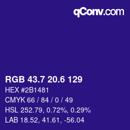 カラーコード: RGB 43.7 20.6 129 | qconv.com