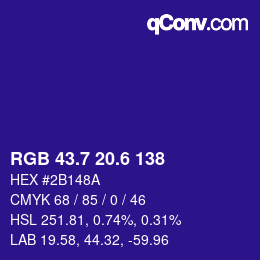 カラーコード: RGB 43.7 20.6 138 | qconv.com