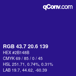 カラーコード: RGB 43.7 20.6 139 | qconv.com