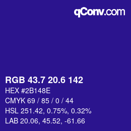 カラーコード: RGB 43.7 20.6 142 | qconv.com