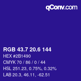 カラーコード: RGB 43.7 20.6 144 | qconv.com