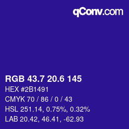 カラーコード: RGB 43.7 20.6 145 | qconv.com