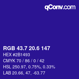 カラーコード: RGB 43.7 20.6 147 | qconv.com