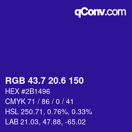 カラーコード: RGB 43.7 20.6 150 | qconv.com