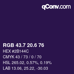 カラーコード: RGB 43.7 20.6 76 | qconv.com