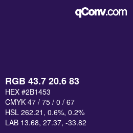 カラーコード: RGB 43.7 20.6 83 | qconv.com