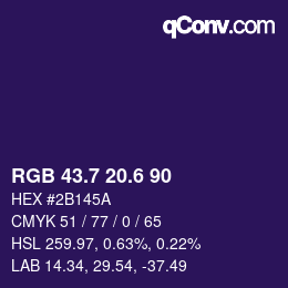 カラーコード: RGB 43.7 20.6 90 | qconv.com