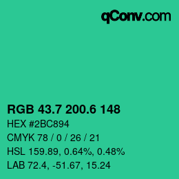 カラーコード: RGB 43.7 200.6 148 | qconv.com
