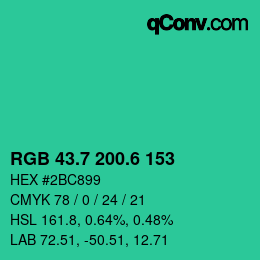 カラーコード: RGB 43.7 200.6 153 | qconv.com