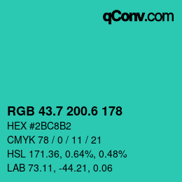 カラーコード: RGB 43.7 200.6 178 | qconv.com