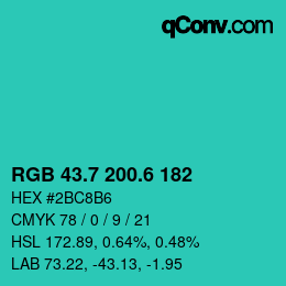カラーコード: RGB 43.7 200.6 182 | qconv.com