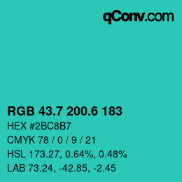 カラーコード: RGB 43.7 200.6 183 | qconv.com