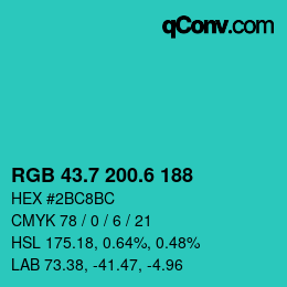 カラーコード: RGB 43.7 200.6 188 | qconv.com